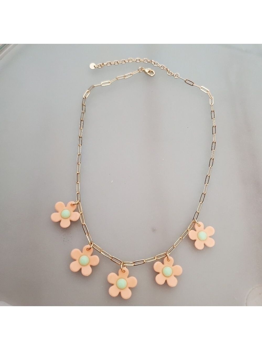 NEW Peach Retro Flower Daisy Daisies Link Necklace - Picture 4 of 5